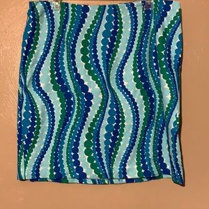 Talbots size 20W blue green patterned skirt elastic waistband Cotton Spandex